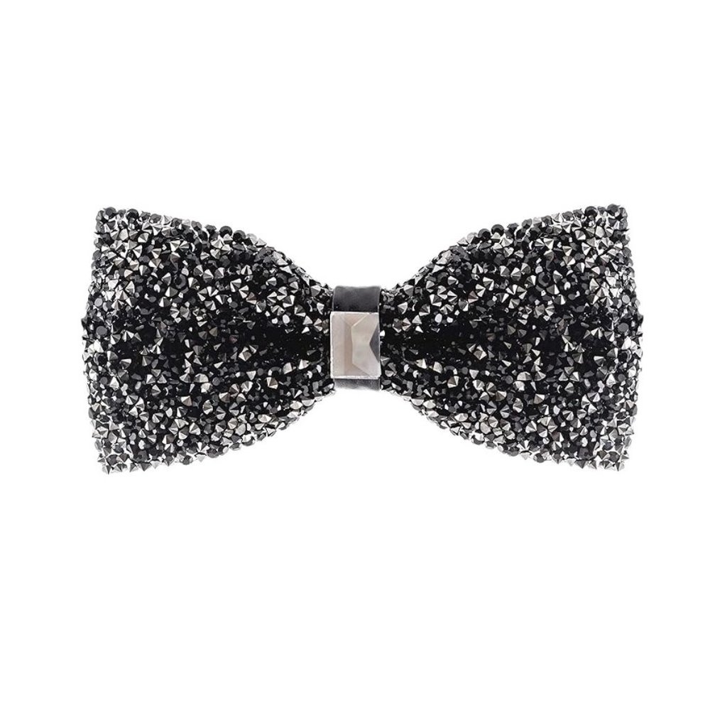 Mens Womens Rhinestone Bow Tie Satin Sequin Black